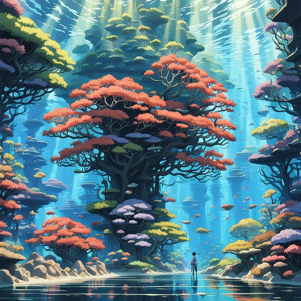 Underwater Coral City: Studio Ghibli Anime Visual
