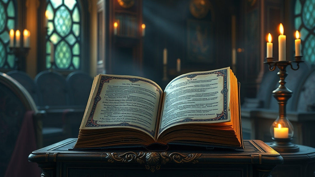Mystical Occult Book on Pulpit in Ethereal Fantasy Style
