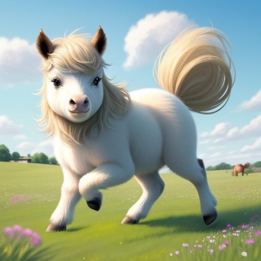 Manga Style Shetland Pony Foal in Meadow