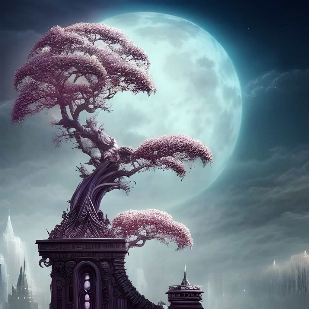 Luminescent Crystal Bonsai Cityscape at Night