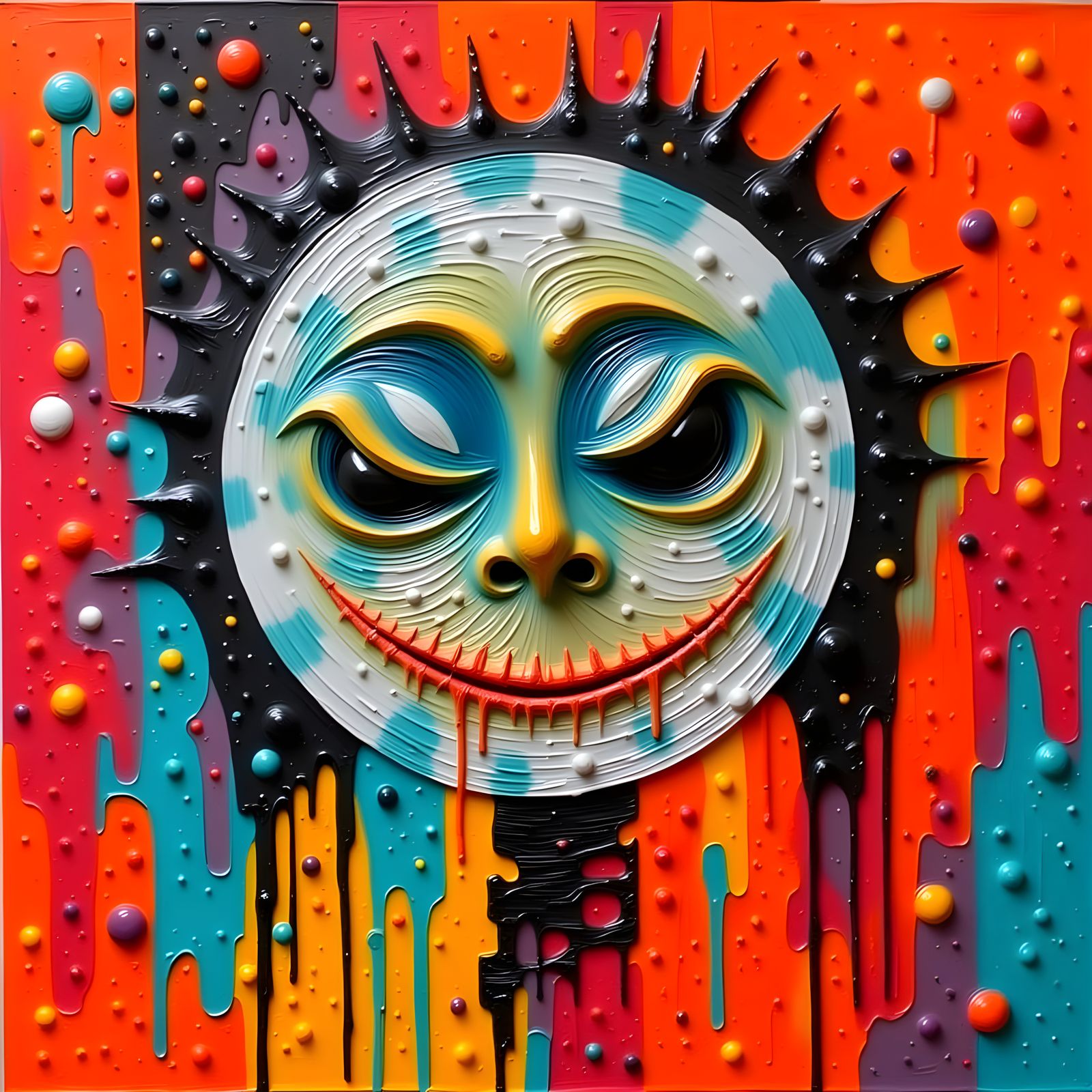 Surreal Scene with Bleeding Moon and Textured Fresco