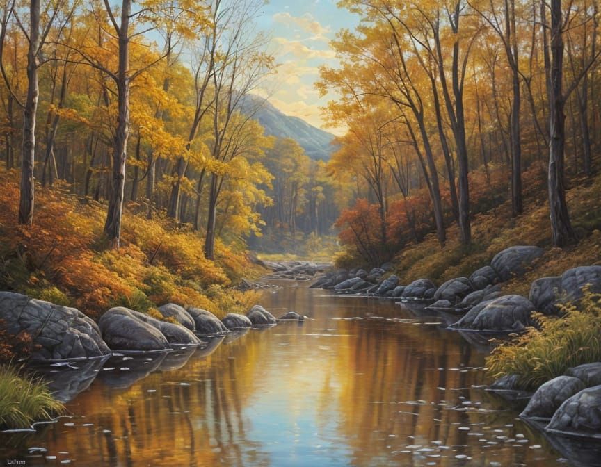 Autumn Sunset Landscape in Vibrant Oil on Canvas