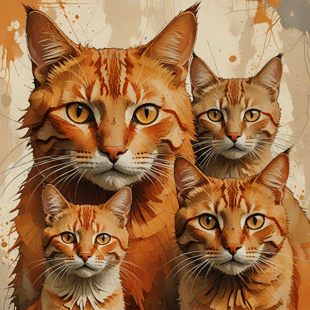 Whimsical Portrait of an Orange Cat Family