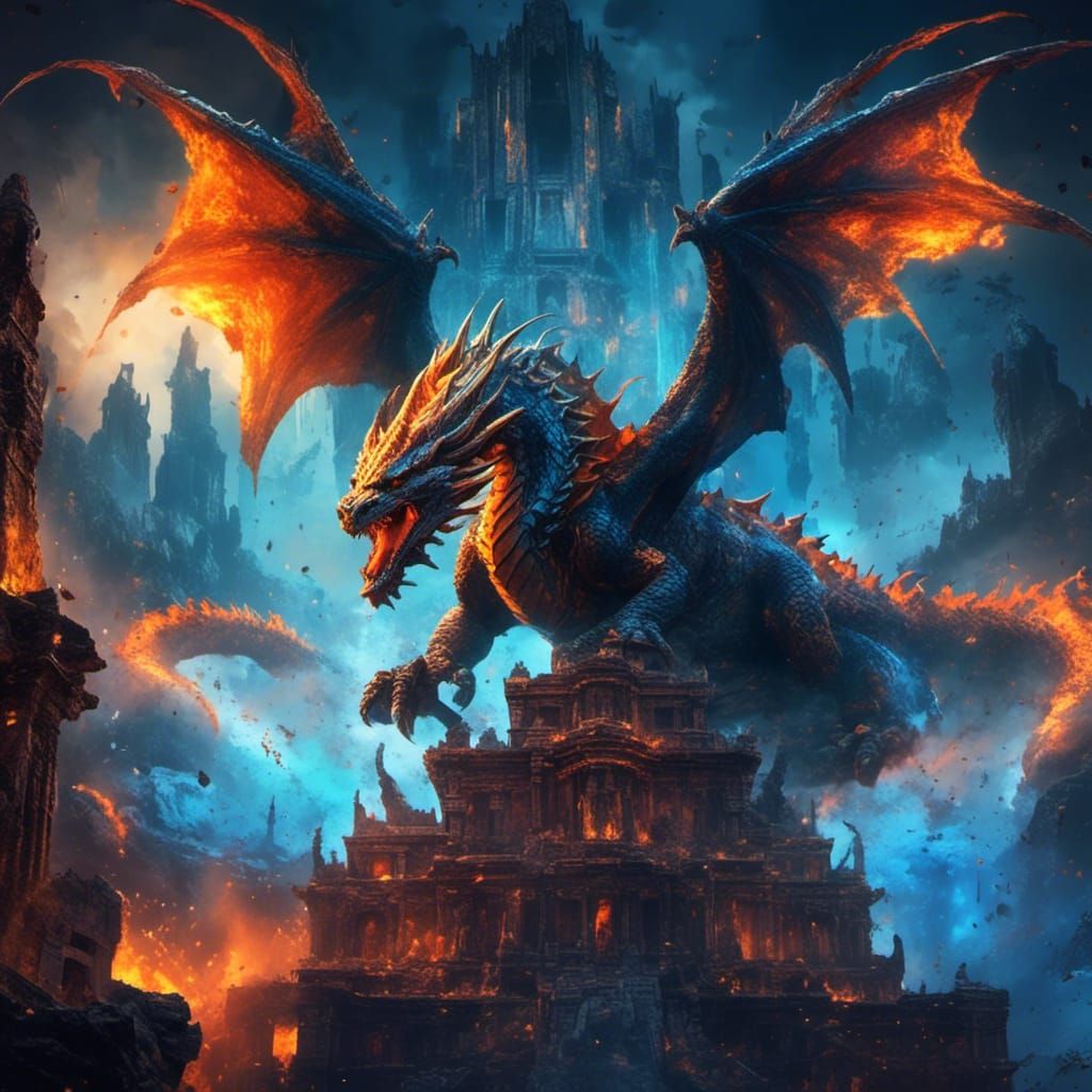 Fearsome Dragon Roaring Amidst Ancient Ruins