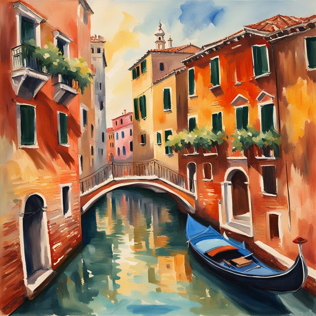 Charming Venice Town in Gouache Style