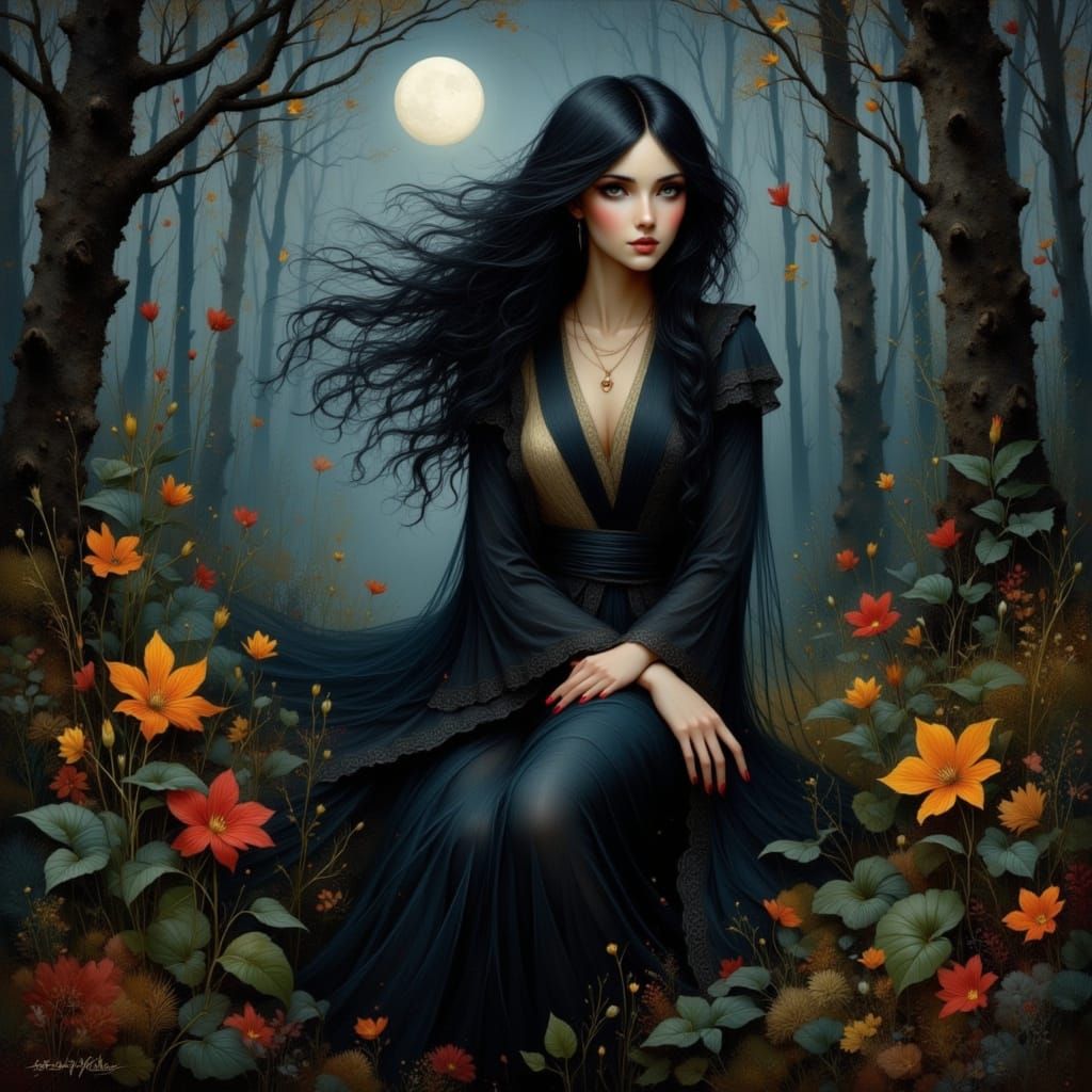 Enchanting Autumn Forest Portrait in Dark Fantasy Style