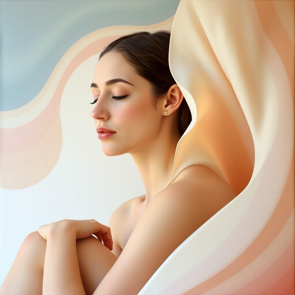 Abstract Oil Painting of Woman in Pastel Hues