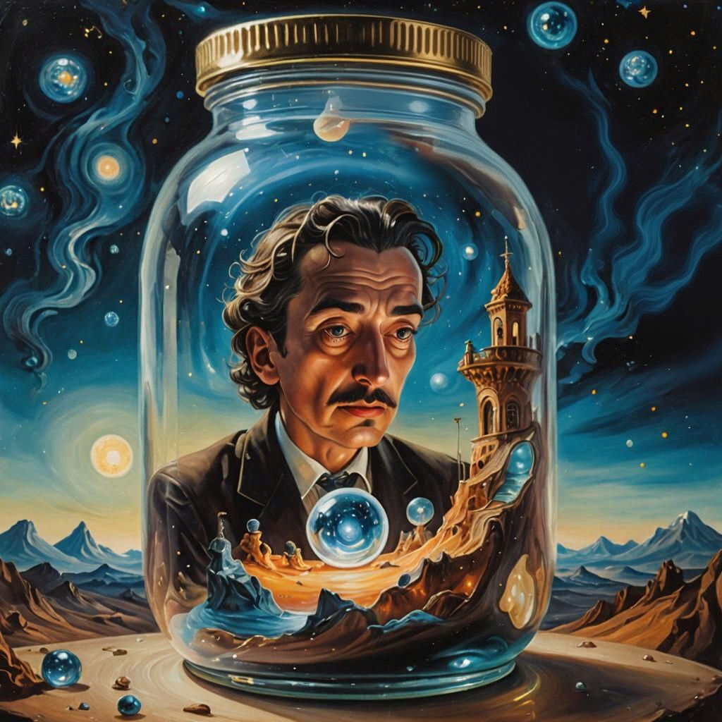 Surreal Miniature Astronomer in Space: Dreamlike Macro Photo...