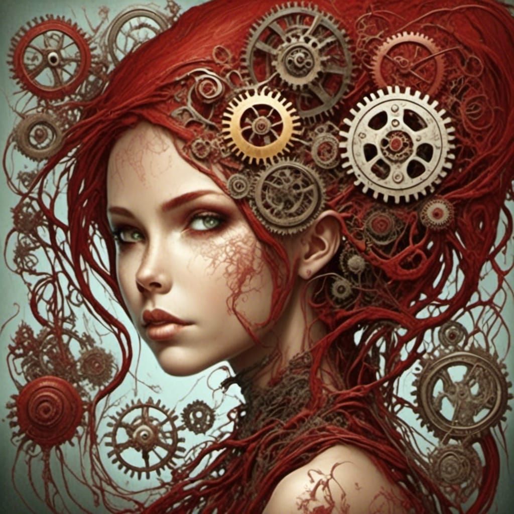 Gears and Cogs Inside a Woman's Head