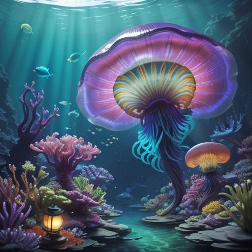 Fantastical Aquarium with Colorful Fish in Matte Painting