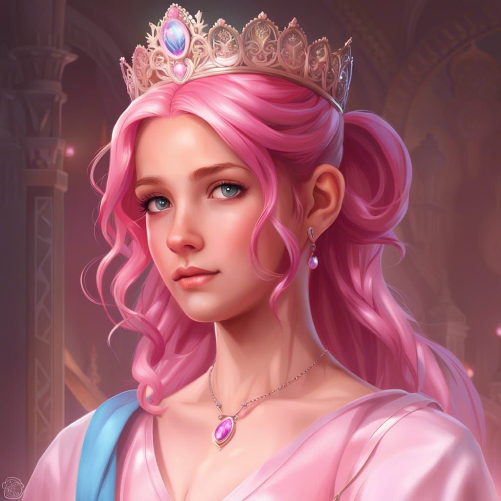 Pink-Haired Princess Portrait in Art Nouveau Style
