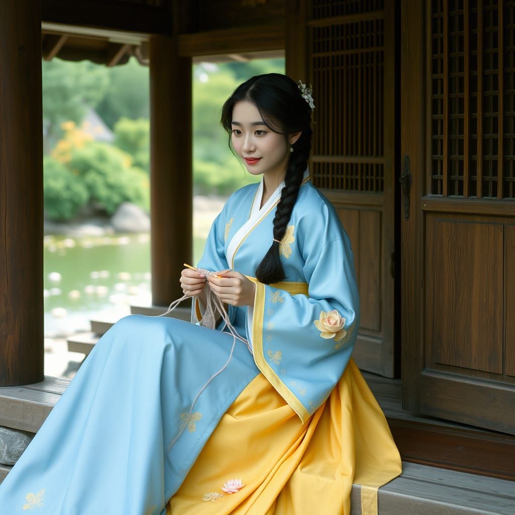 Korean Princess in Serene Hanbok Attire, Inspired by Traditi...
