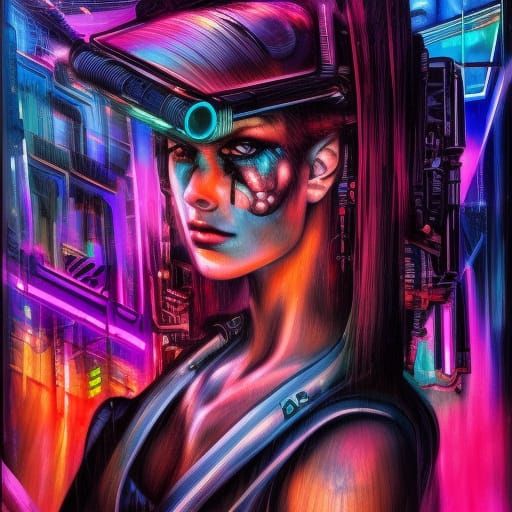 Nightly Cyberpunk Harbor in Mixed Media Style