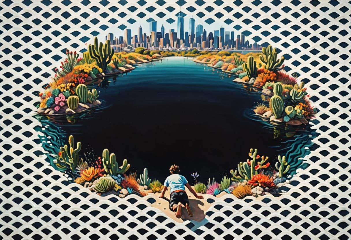 Surreal Desert Dream: Vibrant Oil Painting