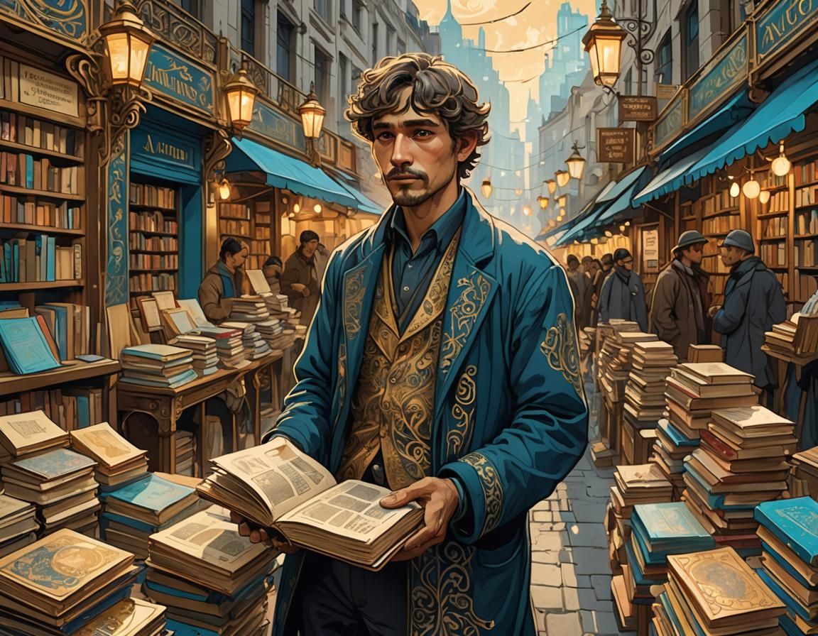 Street Vendor in Art Nouveau Style Market