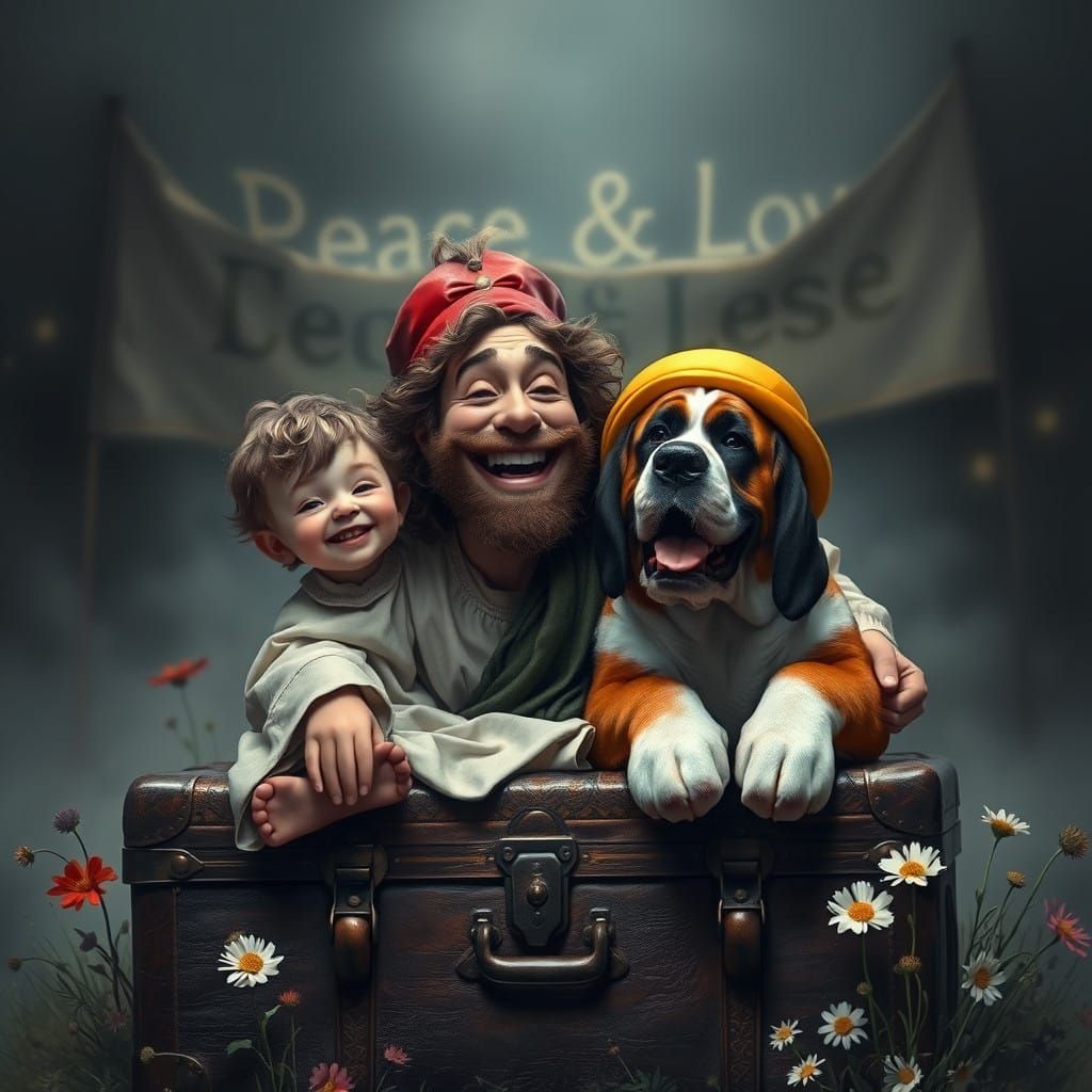 Whimsical Jesus Christ and Friends in a Fantastical Landscap...