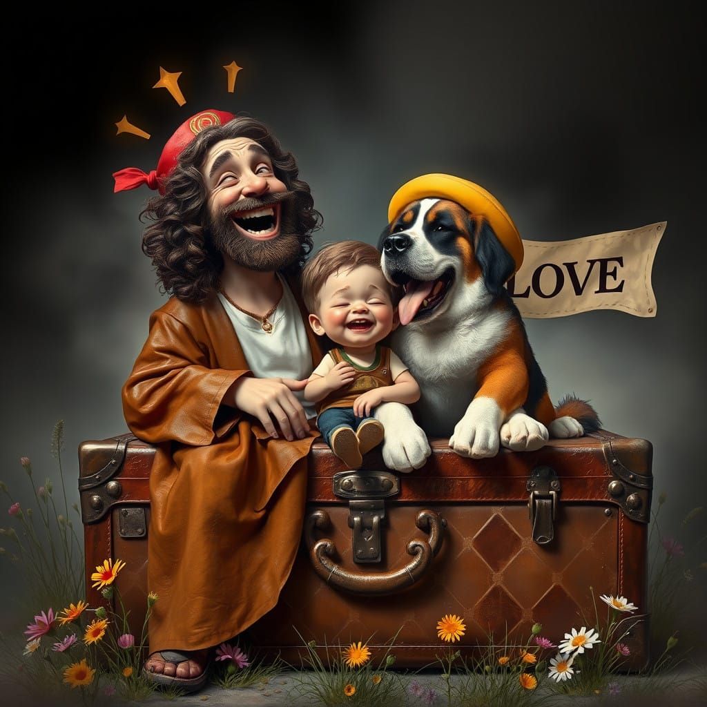 Whimsical Jesuschrist and Friends in a Peaceful Fantasy Real...