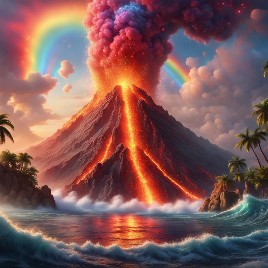 Kitten Volcano Eruption in a Glittery Rainbow Display
