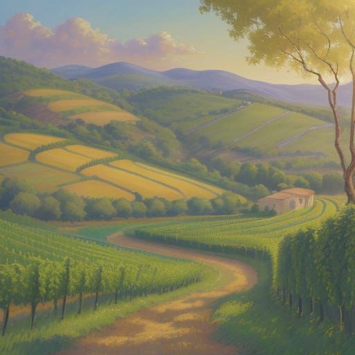 Idyllic Tuscany Vineyard in Warm Golden Light
