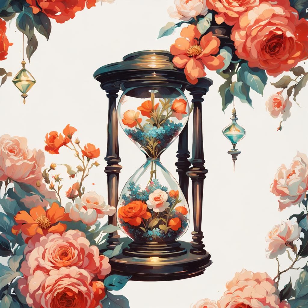 Celestial Hourglass with Flowers and Ashes