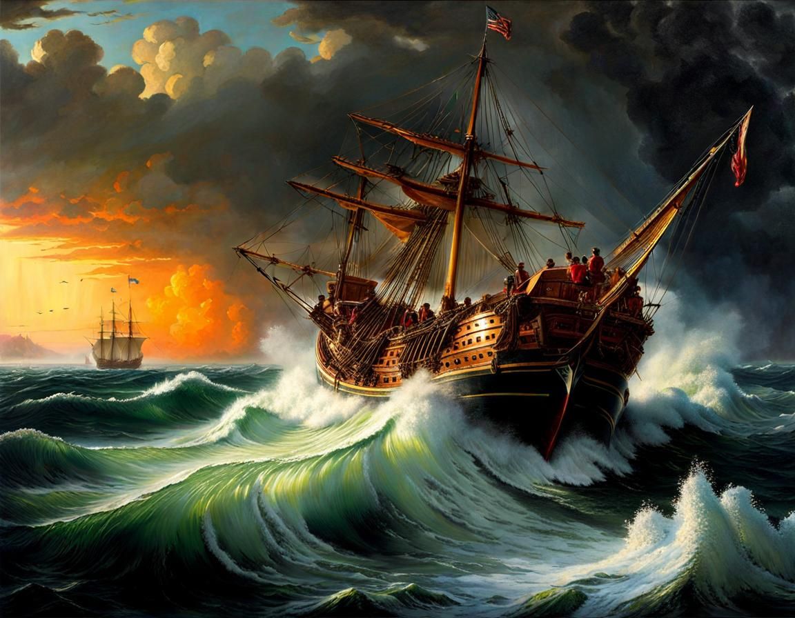 Dramatic Storm at Sea: An Impressionist Gouache Painting