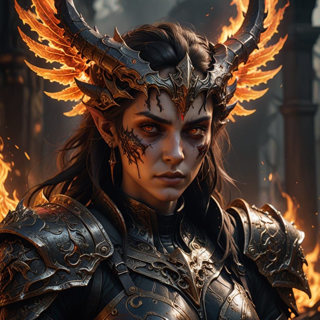 Surreal Demonic Angel in Hellfire Battle Armor