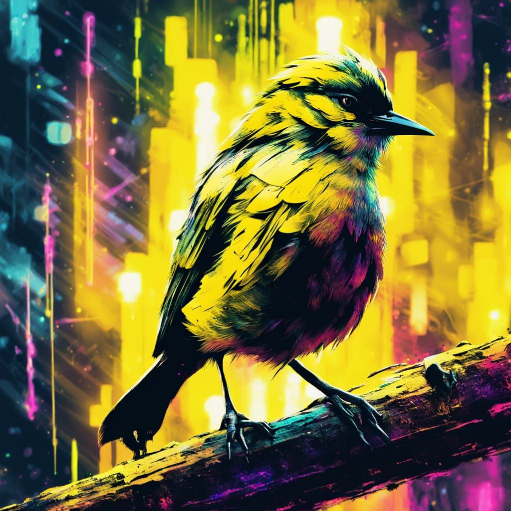 Cyberpunk Bird Portrait in Chinese Ink Style