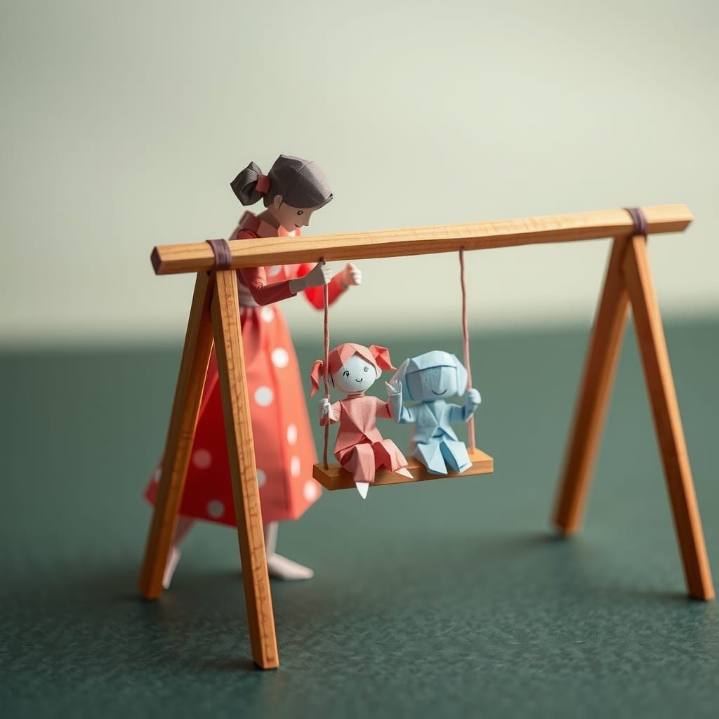 Origami Mother and Child on Swingset