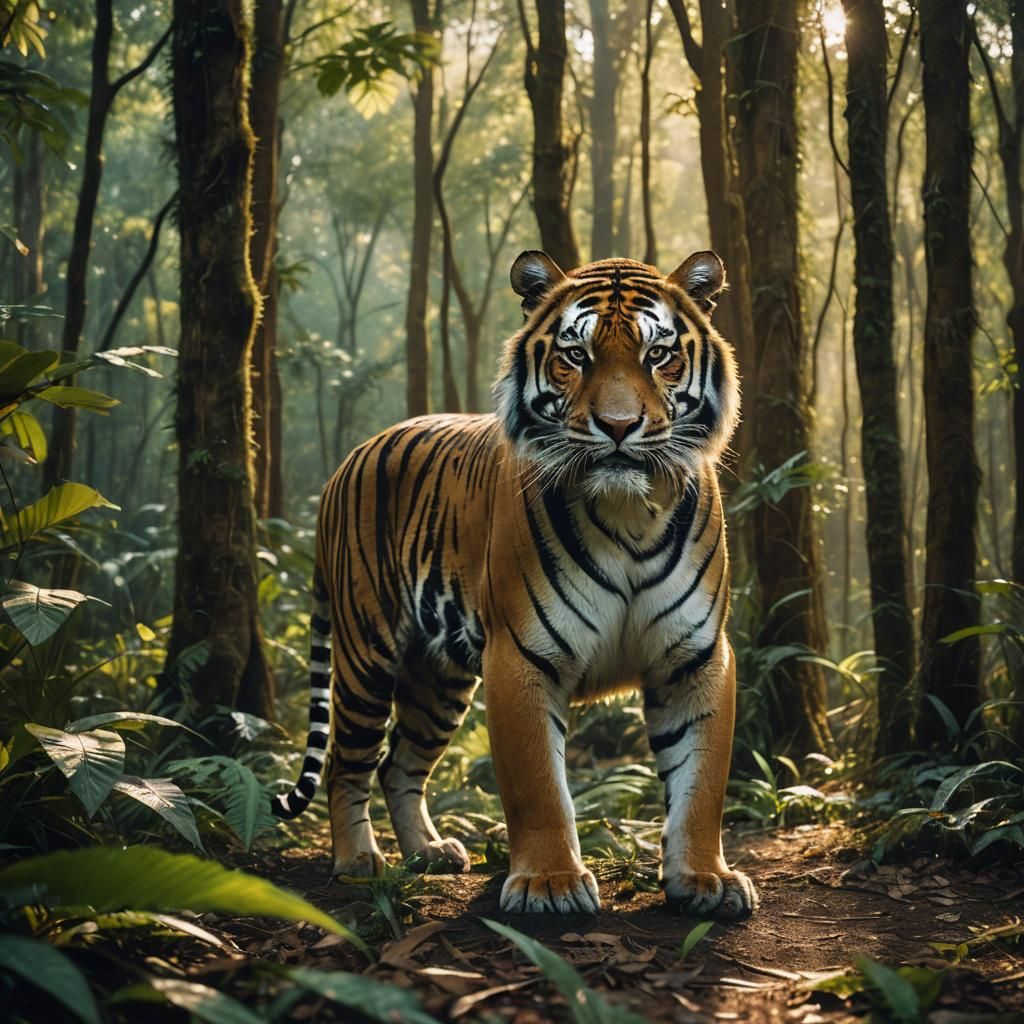 Tiger in Jungle: Cinematic 35mm Film Still
