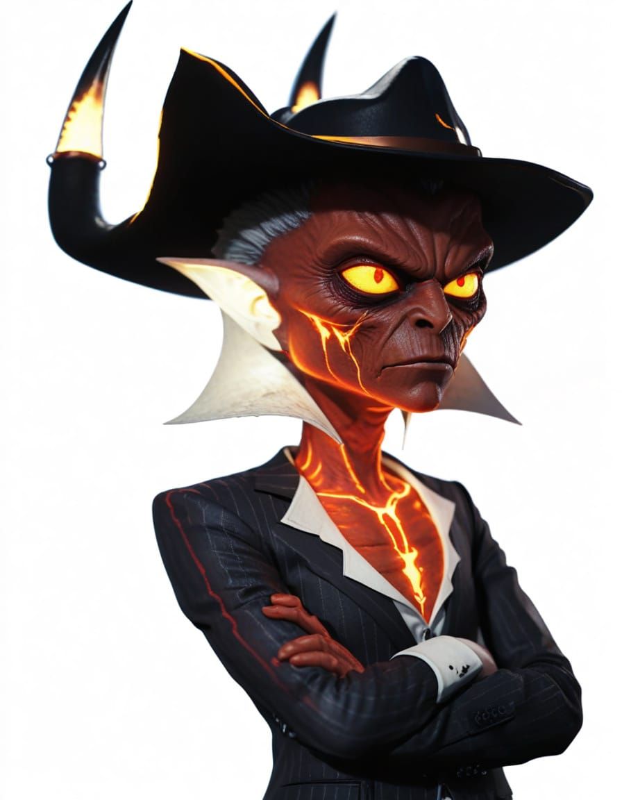 Red Imp Demon Mafia Boss in Grim Cityscape