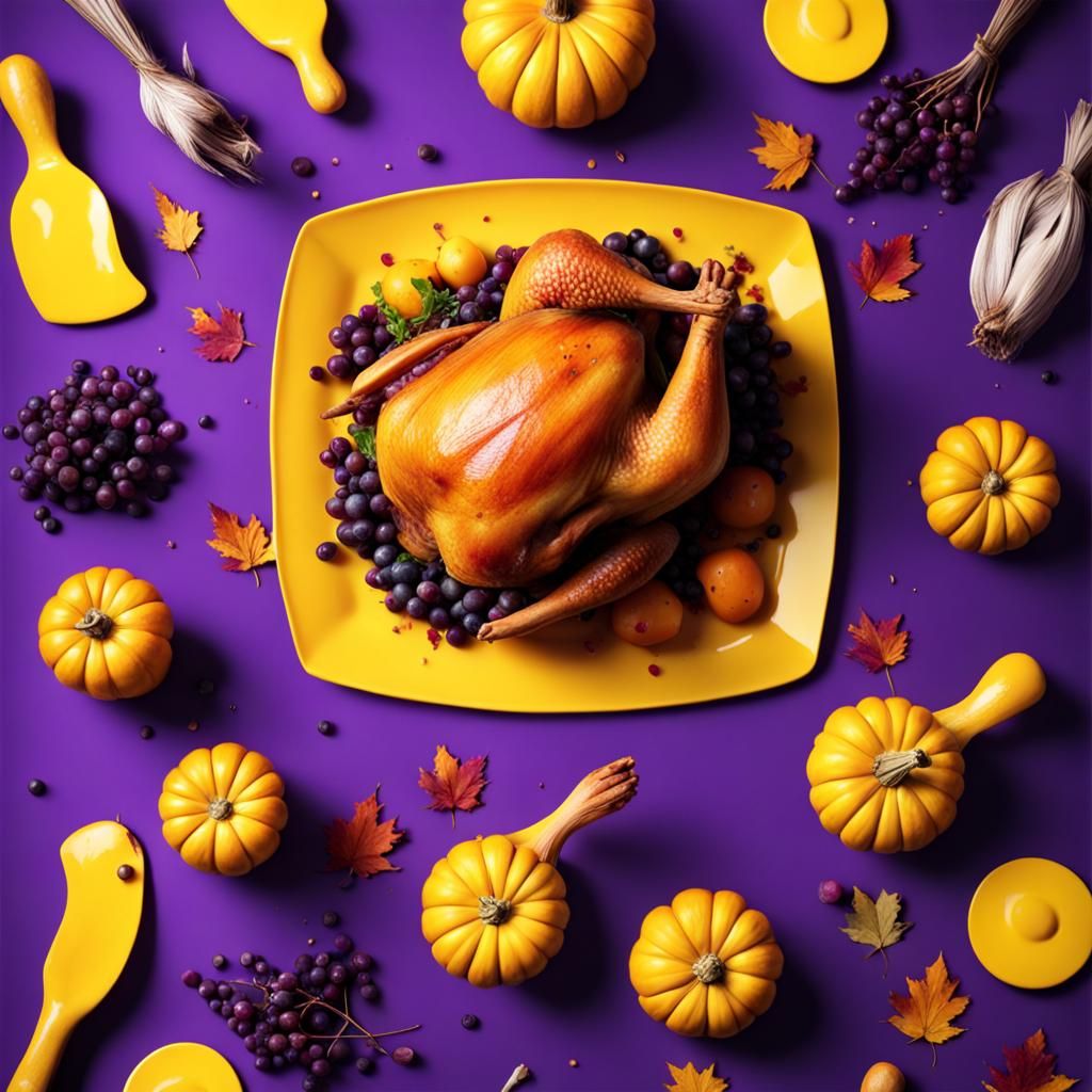 Thanksgiving Feast in Yellow and Purple Splash Art