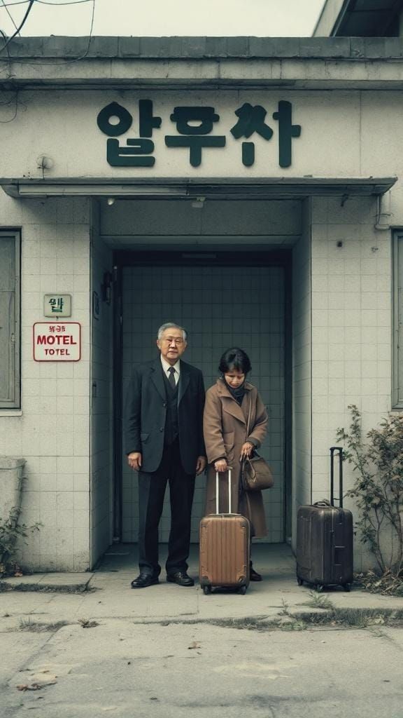 Korean Couple at Motel: Neo-Realistic Cinematic Still