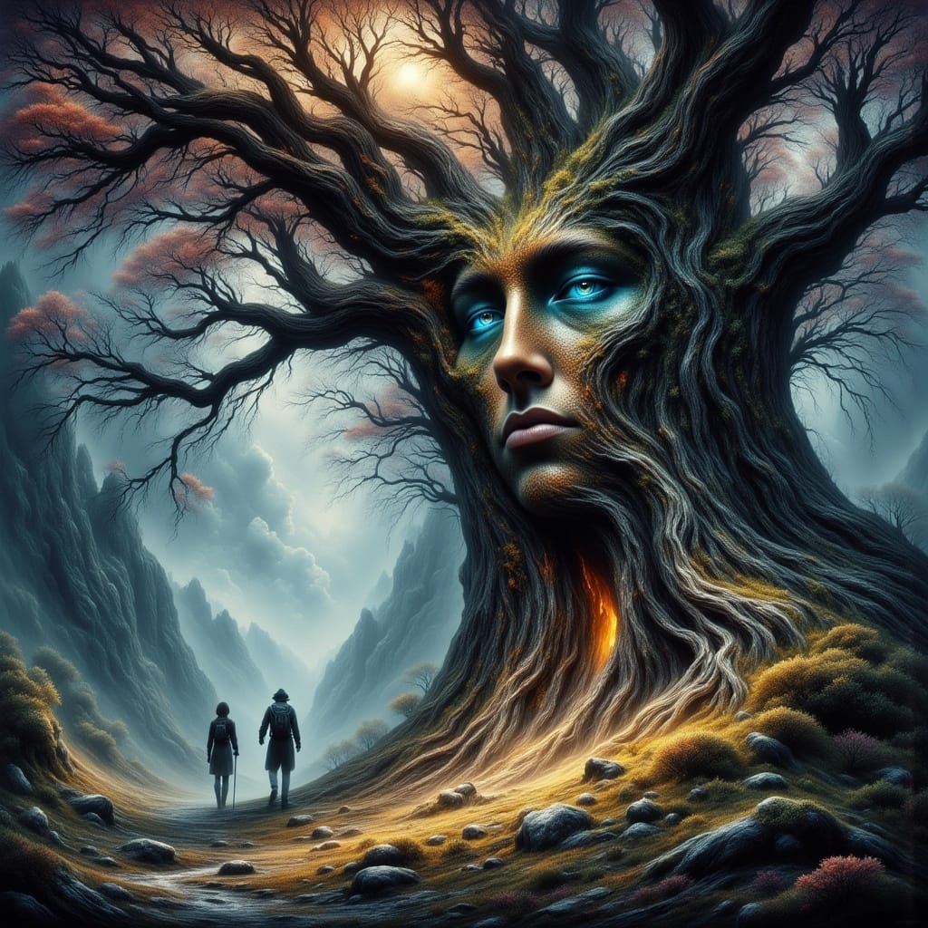 Ancient Face Watches Hikers from Gnarled Oak Tree