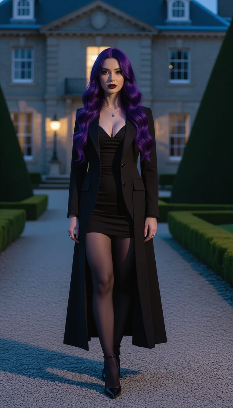 Goth Emo Woman in Moonlit Garden