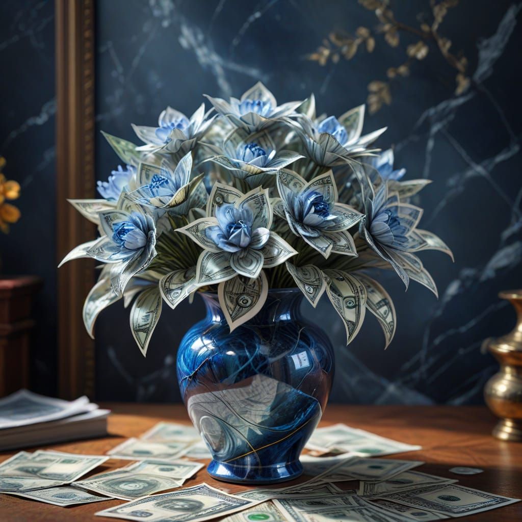 Abstract Flower Arrangement of Dollar Bills