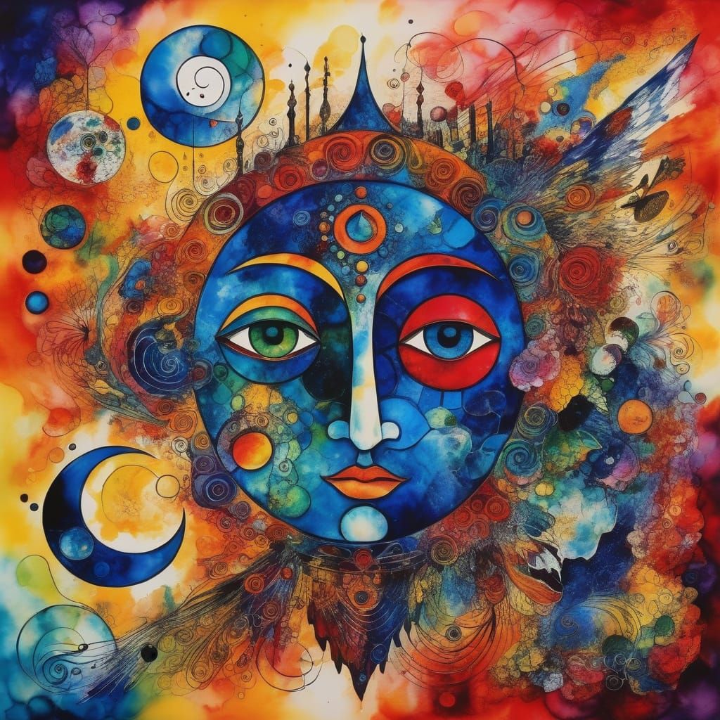 an abstract art complementary colors fine details watercolor