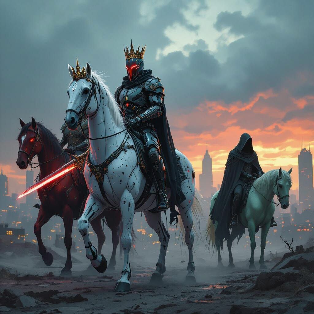 Apocalyptic Horsemen in Cyberpunk Dystopia: Digital Art