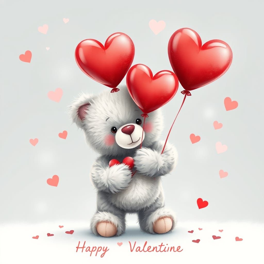 Cute Fluffy Teddy Bear Valentine's Card
