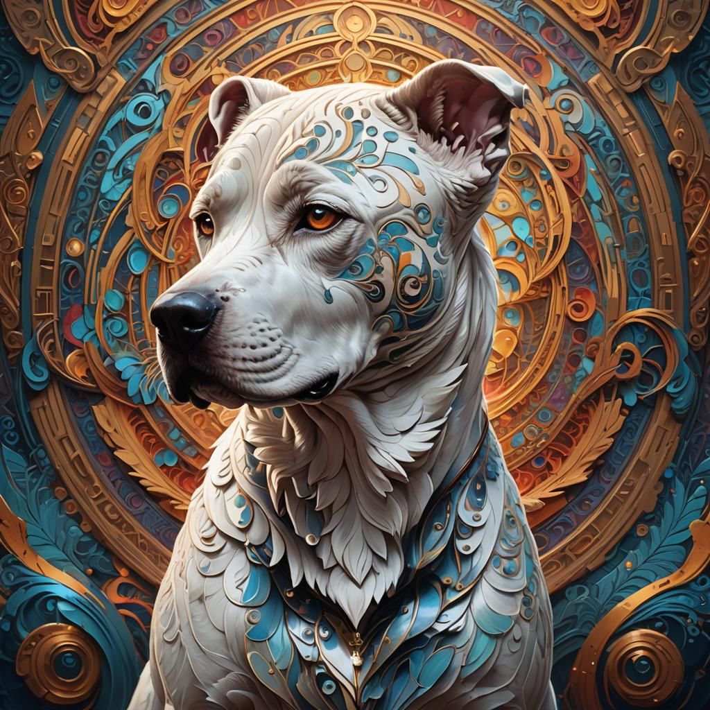 Proud Dogo Argentino Portrait in Art Nouveau Style