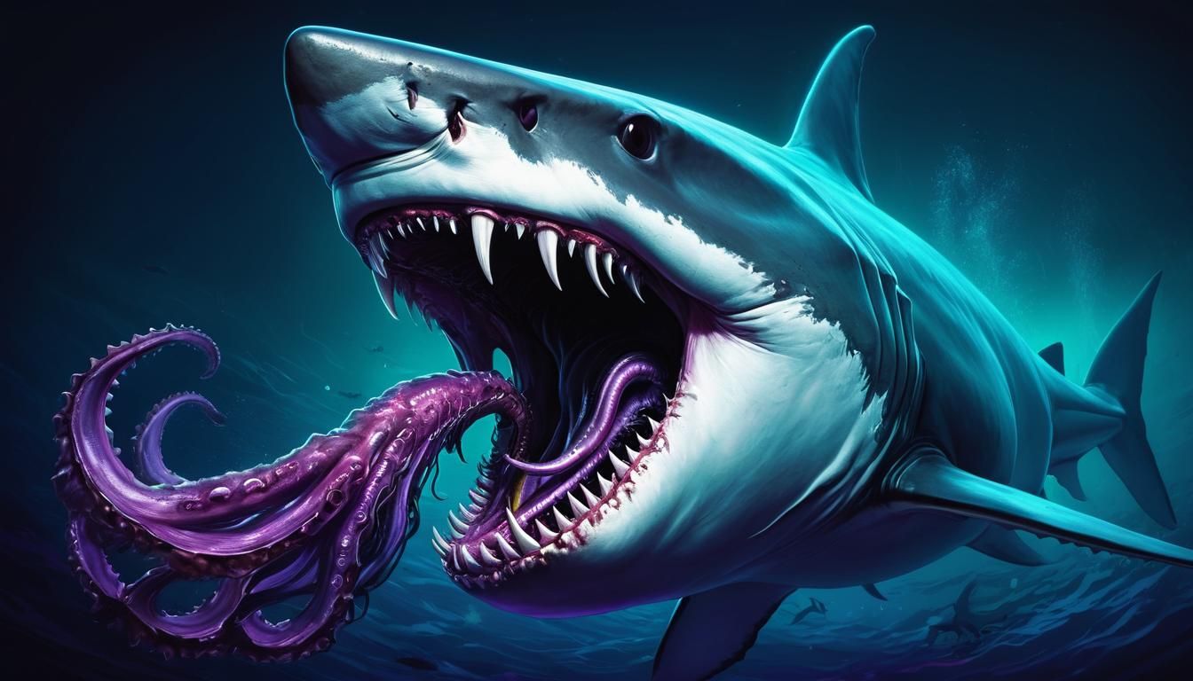 Epic Megalodon vs Squid Battle in Ocean Depths