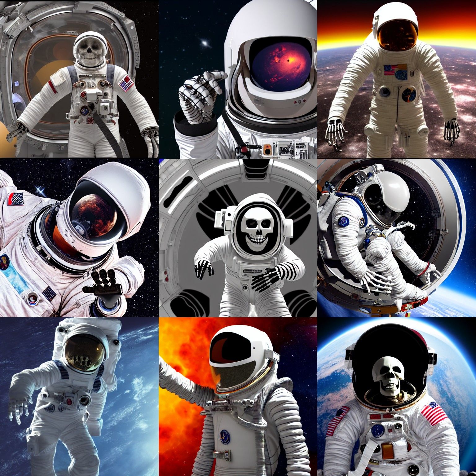 Skeleton Astronaut in Space, 3D Render