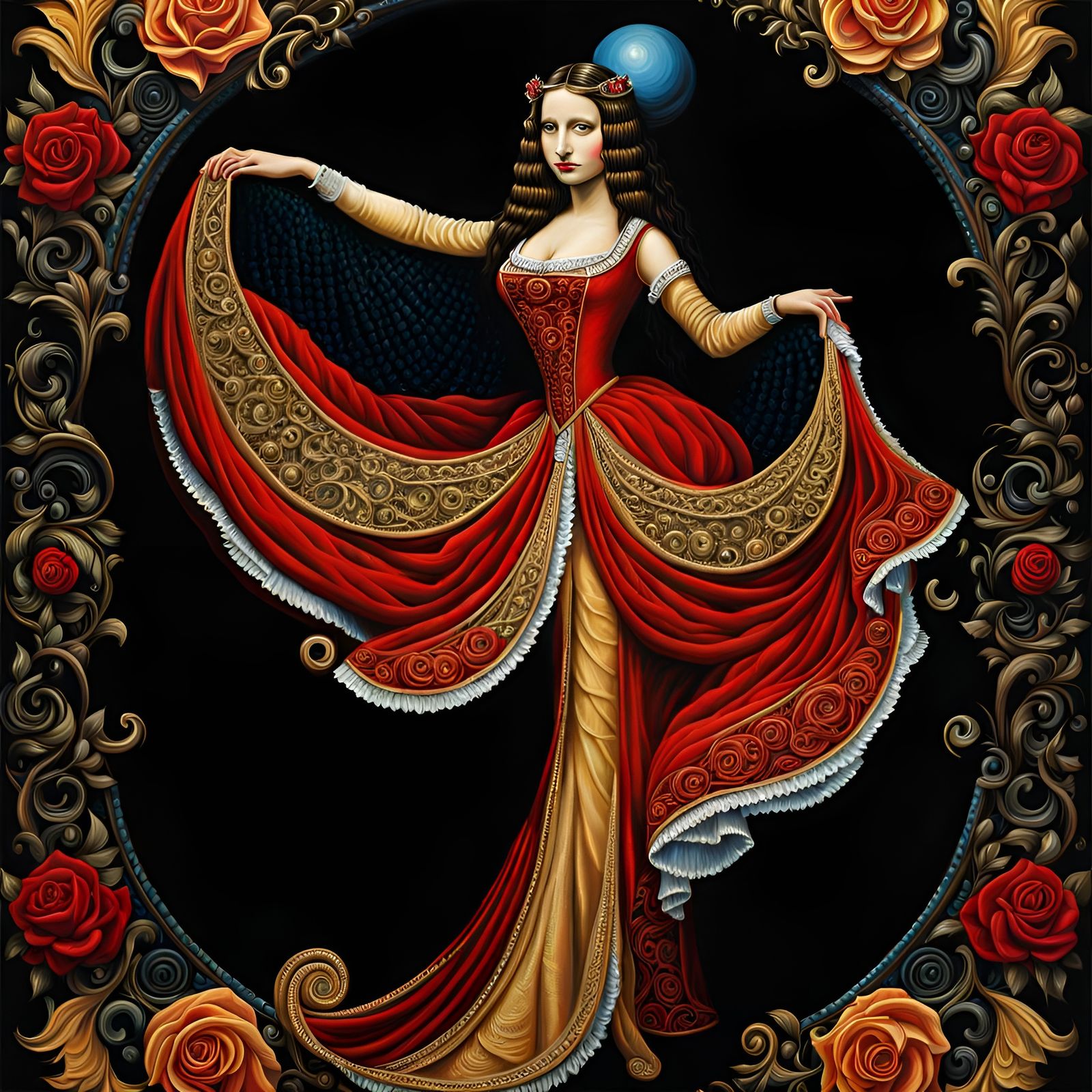 Gothic Mona Lisa: Dark Art Impasto Oil Painting