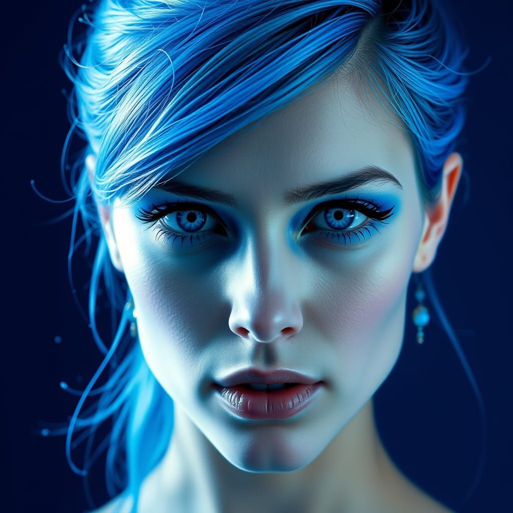 Stunning Blue Haired Woman in Escher Style Architecture