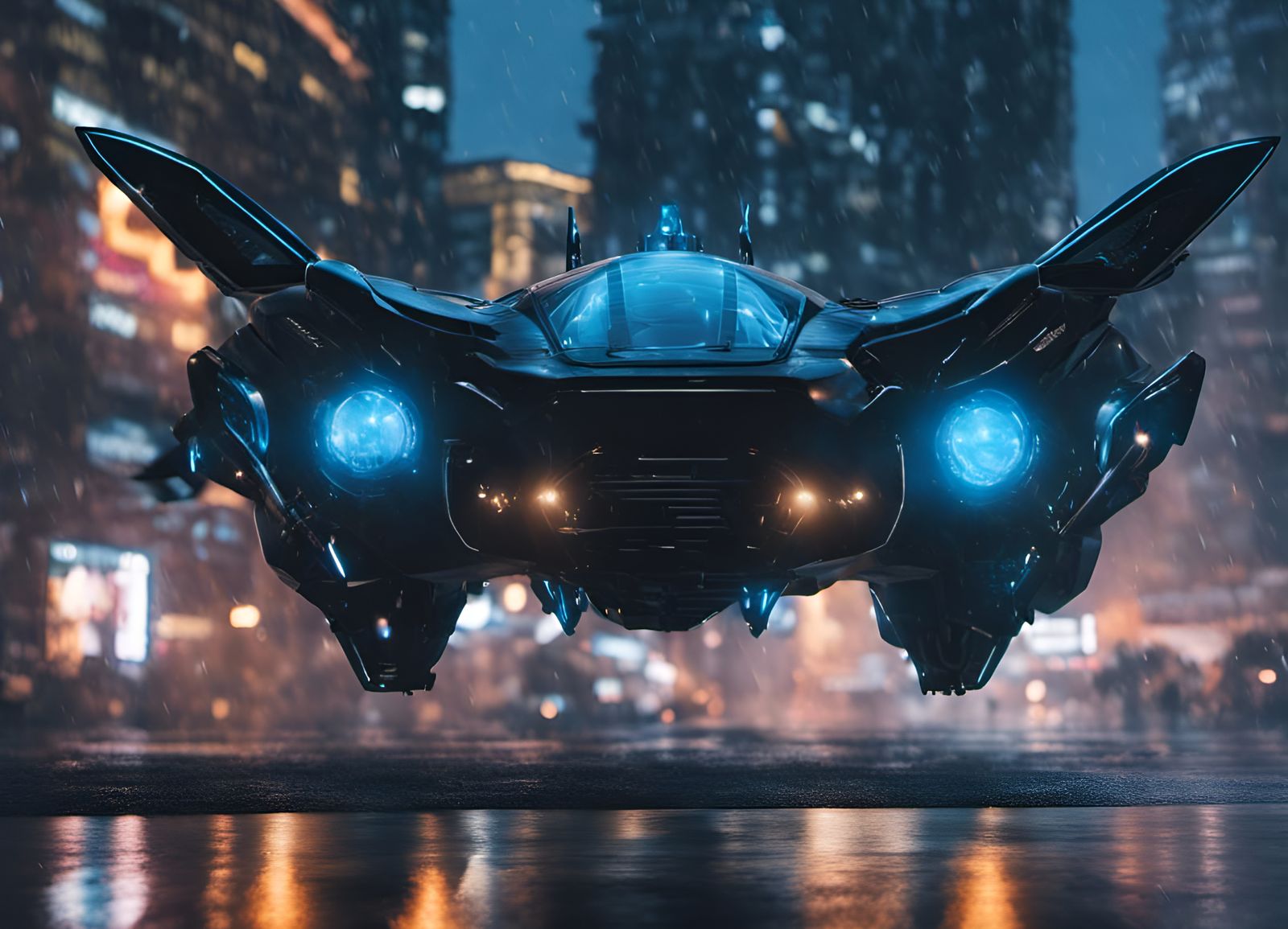 Cybernetic Flying Car Races Through Starry Sky