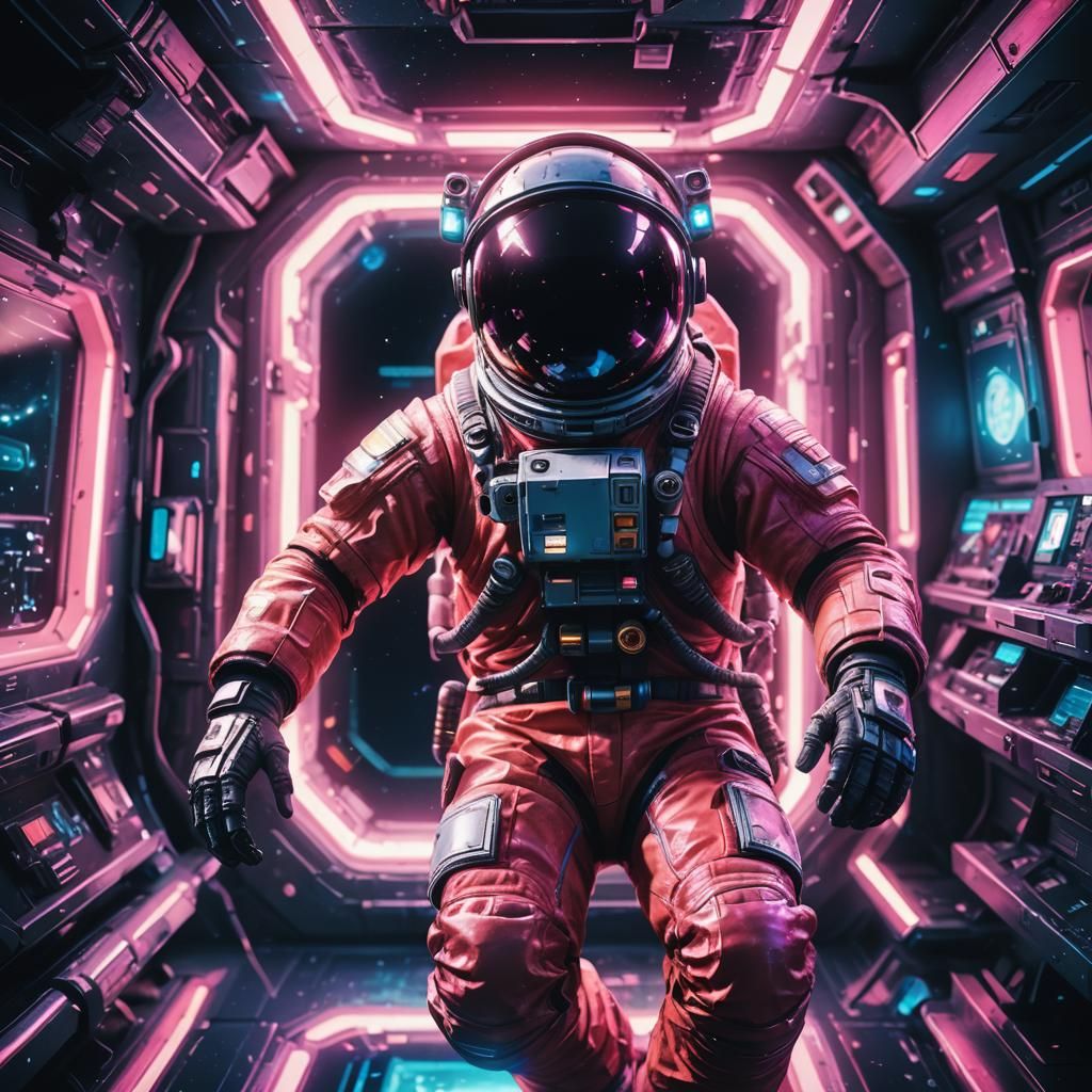 Shocked Crewmate Floating in Space: Sci-Fi Concept Art