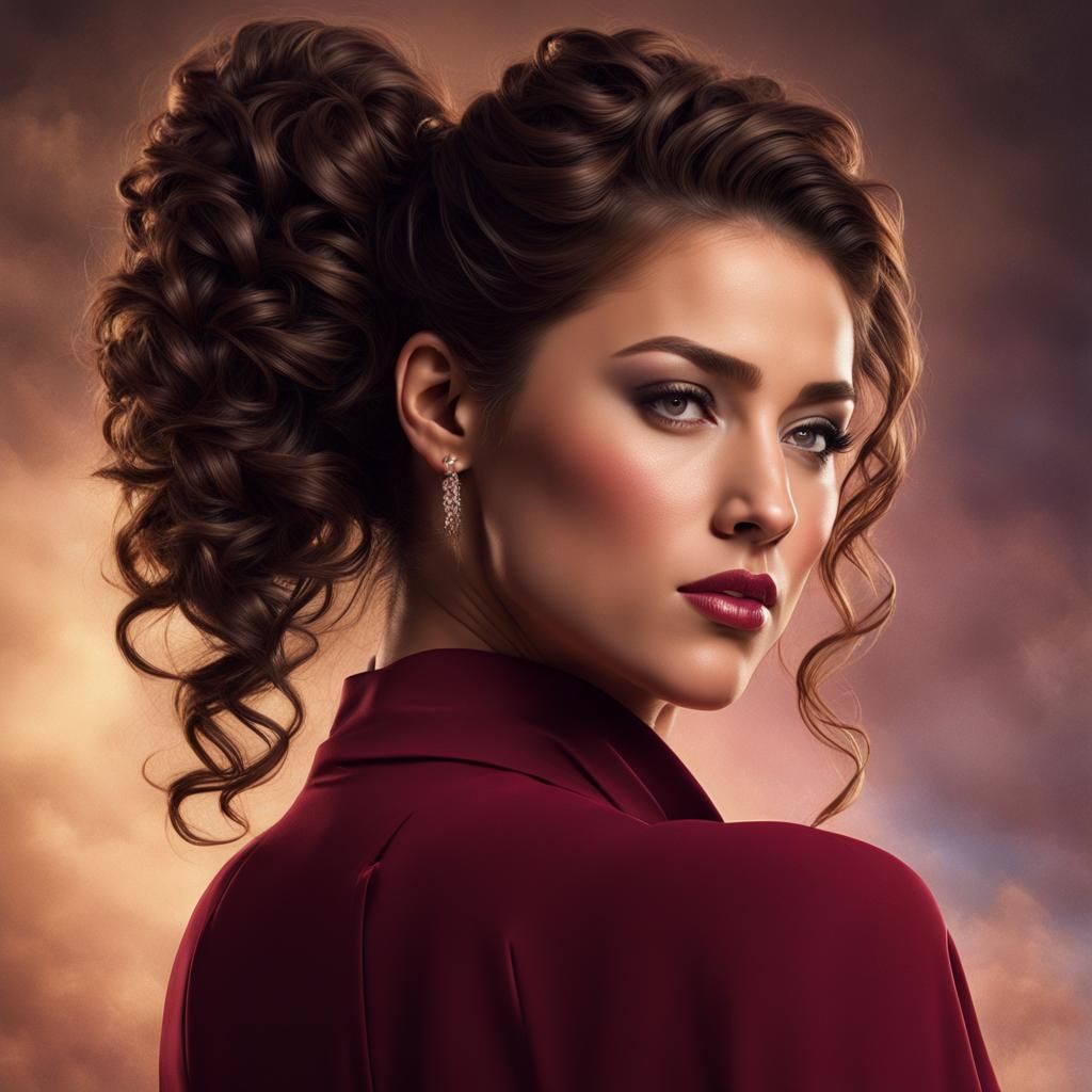 Elegant Woman in Ruby Dress, Hyperdetailed Portrait