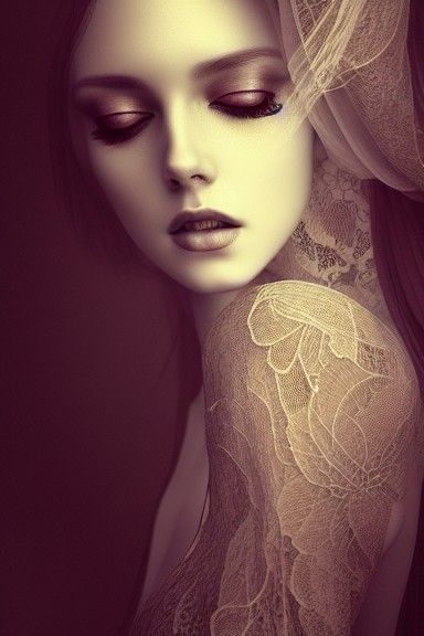 Ethereal Woman in Lace: Hyperdetailed Art Nouveau Illustrati...