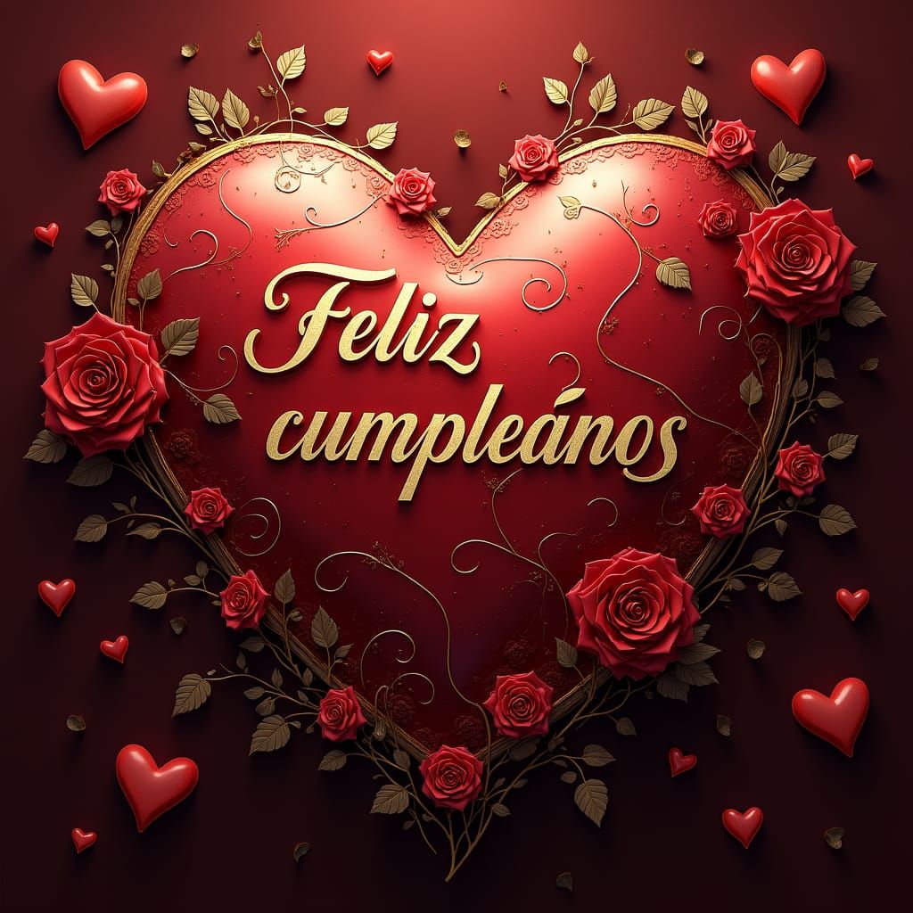 Heart with Roses for Birthday, Matte Painting Style