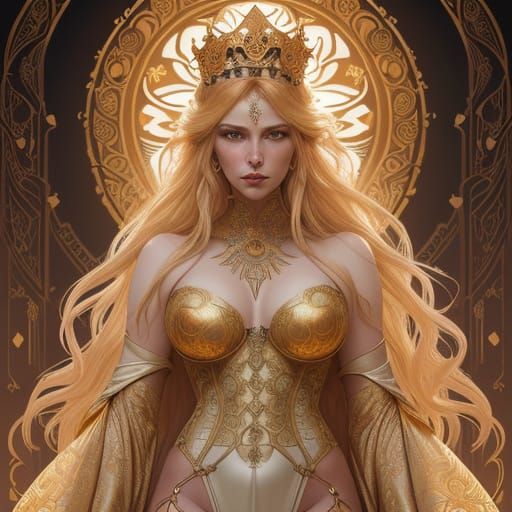 Noblewoman Portrait with Golden Sun Filigree