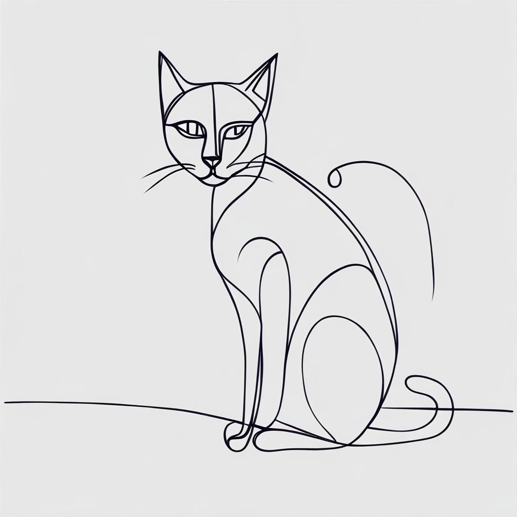 Monochrome One-Line Cat Drawing in Picasso Style